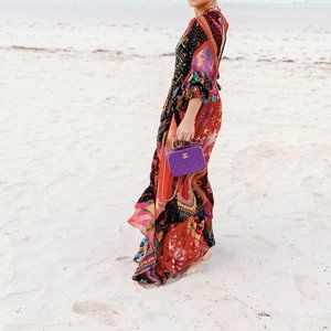 Farm Rio Diagonal Scarf Button-Down Maxi Dres, Small